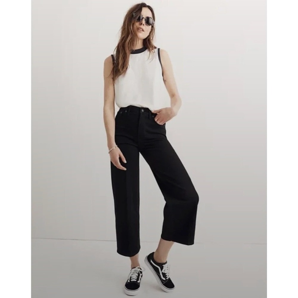 Madewell Slim Wide-Leg Crop Jeans Womens 27x28 High Rise Denim Black Pants